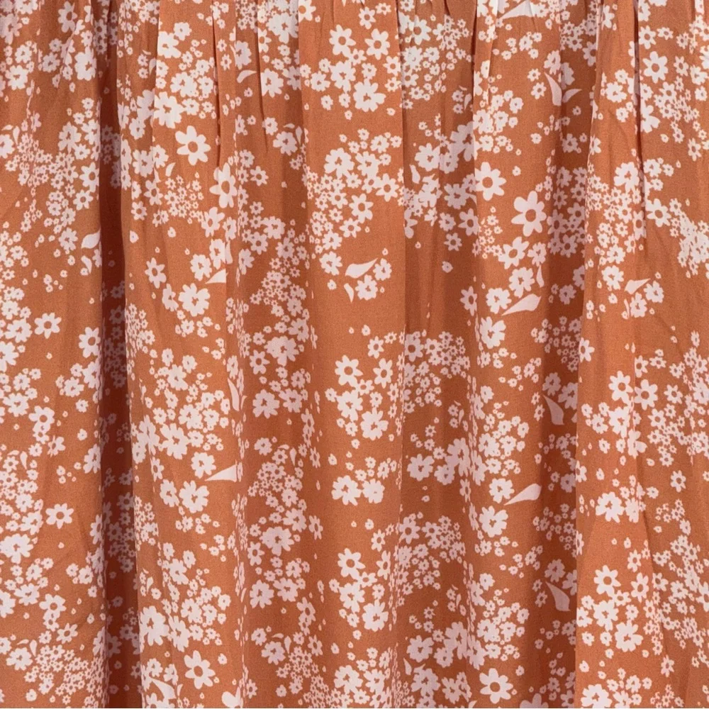 Floral Long Sleeve Dress orange peach and cream Midi bohemian NWT cottagecore L - Picture 6 of 13